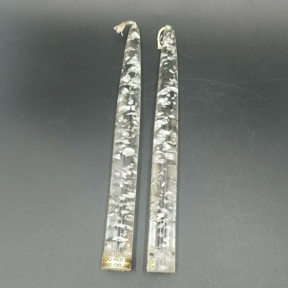 COPY - Vintage MCM 11.5 Lucite Candles with silver accent.
